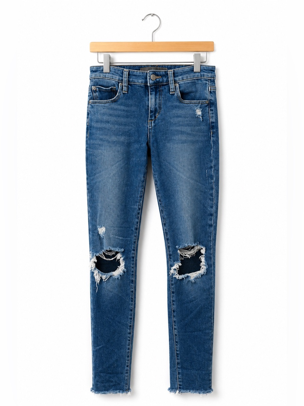 Joe’s Jeans The Icon Mid Rise Skinny Distressed Raw Hem Stretch Jeans Women 25